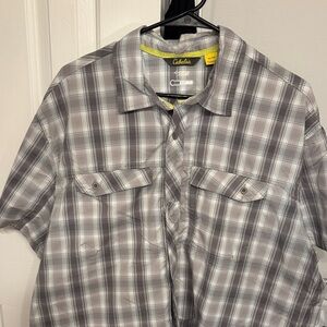 Cabela's Brown and White Plaid Button-Up Western Shirt size XL